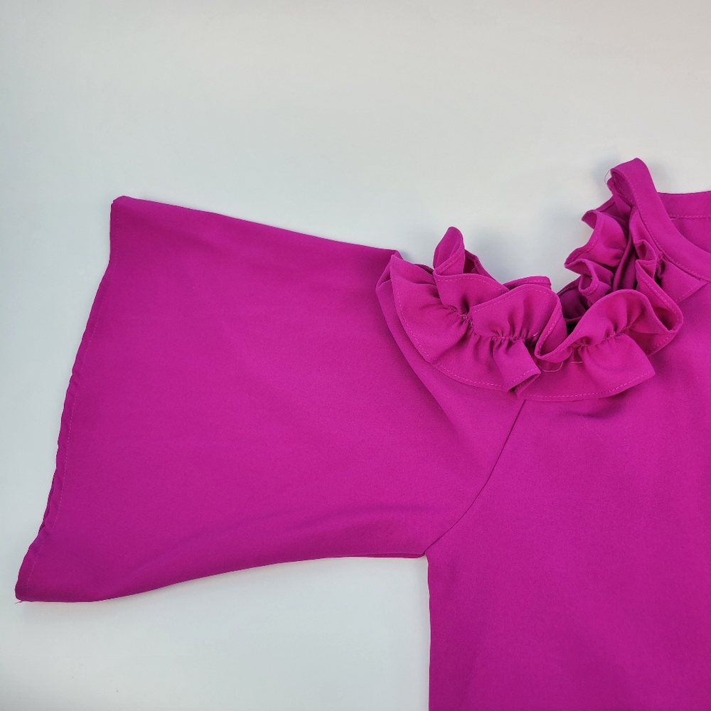 TCEC Magenta Ruffled Cold-Shoulder Mini Dress - Picture 11 of 14